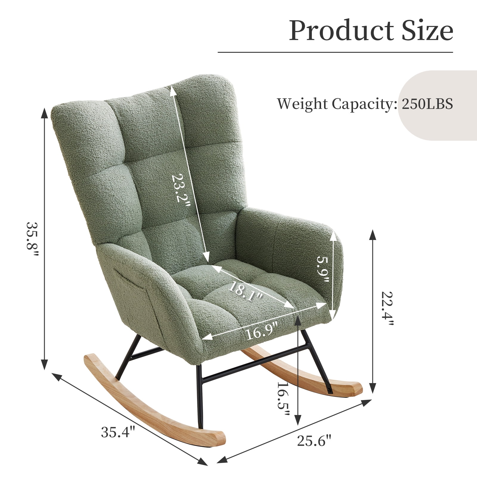 Garvee Modern Plush Rocking Chair, Teddy Upholstered Glider Accent Armchair with High Backrest for Nursery, Bedroom & Living Room, Green