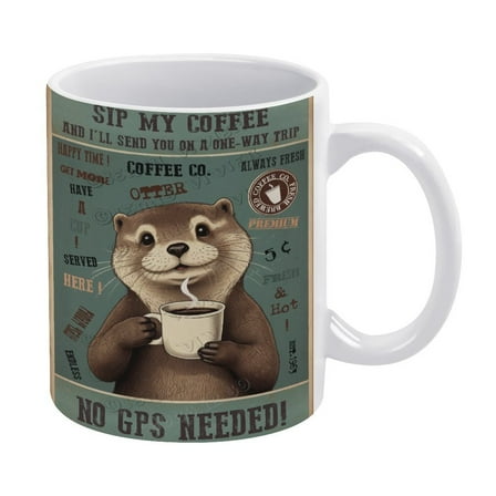 Funny Coffee Mug - Otter Decor Sip My Coffee Porcelain Cup Ceramic Coffee and Tea Mug - 330 ml / 11 oz White Ceramic Mug