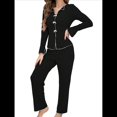 thumbnail image 1 of Conjunto de Pijama y Pantalón de Punto Acanalado Informal de Dos Piezas para Mujer, de Otoño, Súper Suave. Negro M, 1 of 8