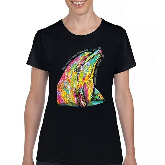 Tee Hunt You Only Live Once T-Shirt Cute Neon Dolphin Dean Russo Art Women's T-Shirt Tee