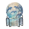 thumbnail image 2 of BZSMCE 6Pcs Drink Coasters With Holder 3.94Inch Dolphin Play on The Ocean Creative Coil Coaster Coasters Colors Absorbent Coasters for Drinks Coasters Set Thicken Heat for Home Table, 2 of 7
