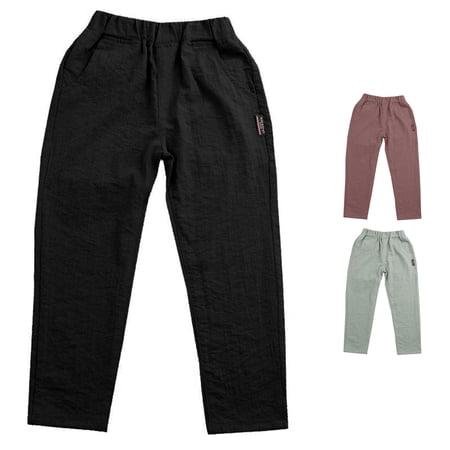 JCCXIN Toddler Baby Boys Casual Pants Summer Cotton Lightweight Pants Relaxed Fit Elastic Waist Trouser With Pocket Outdoor Casual Daily Wear Soft Holiday Bottoms Black 7-8 Years