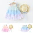 thumbnail image 7 of Moocorvic Baby Girl Dress Toddler Clothes Summer Fairy Tulle Dress Ruffle Strap Sleeve Casual Sundress Cute Outfit Set with Flower Hat 6-12 Months,Sky Blue, 7 of 7