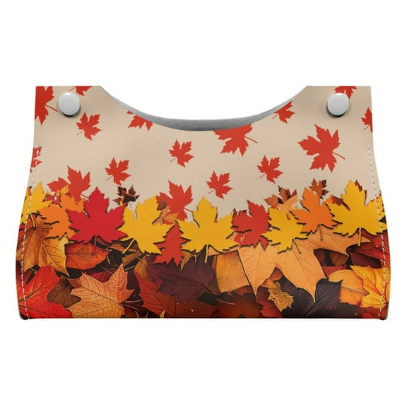 SEANATIVE Thanksgiving Tissue Box Cover Rectangular PU Leather Tissue Box Holder Fall Maple Leaves Tissue Cover Organizer for Bathroom, Kitchen, Bedroom, Office Desk, Nightstand