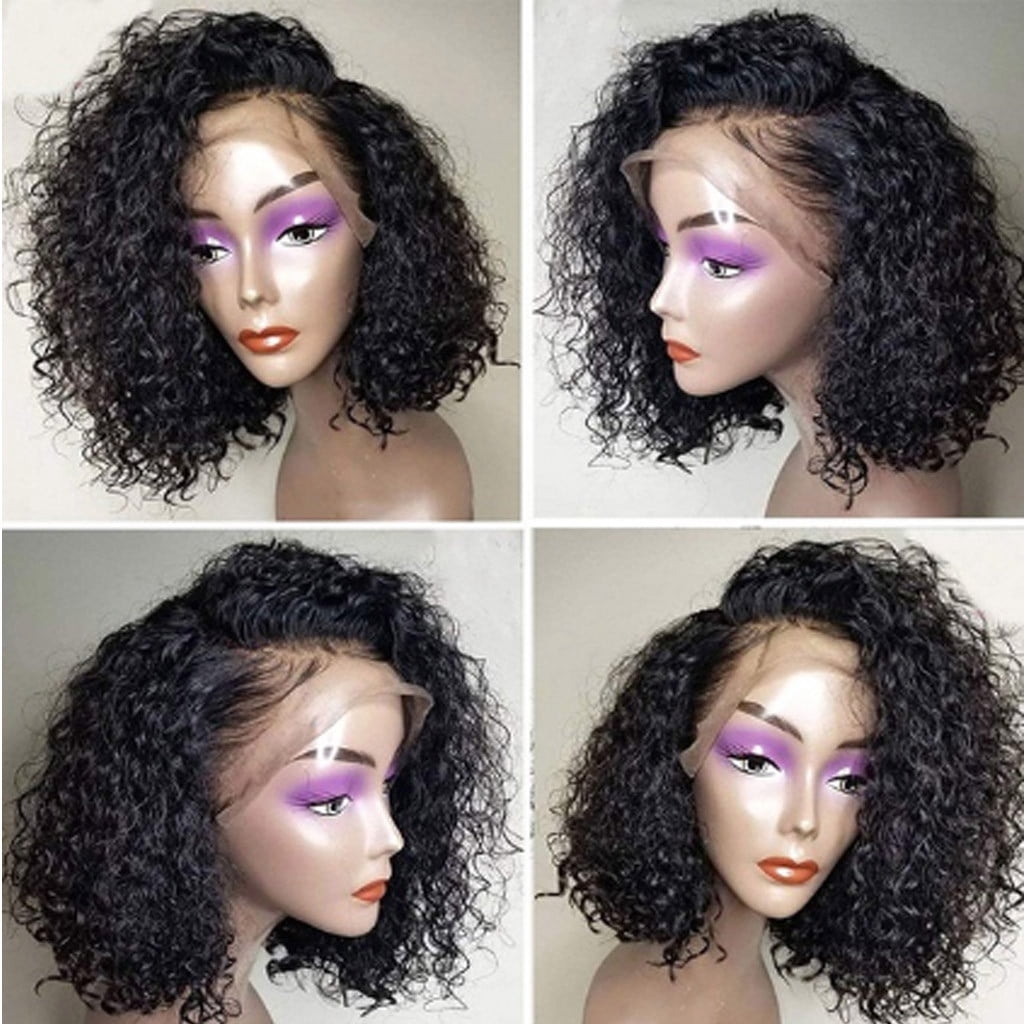 UTOURS Brazilian Virgin, Human Hair Curly Short Bob Water Wave Black Lace Front Wig
