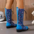 thumbnail image 4 of Rokment Womens Bling Sequin Patchwork Knee High Combat Boots Retro Leather Pointed Toe Chunky Low Heels Mid Calf Riding Dress Long Booties, 4 of 8
