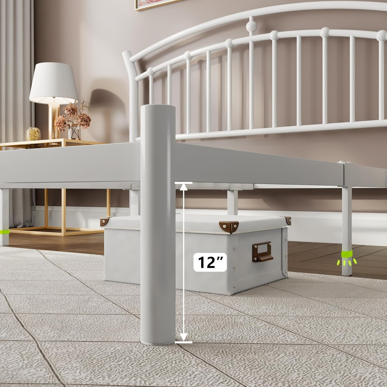 Laisnet Queen Size Bed Frame with Headboard & Footboard, Noise-Free & Under-Bed Storage, Vintage Victorian Metal Platform, White