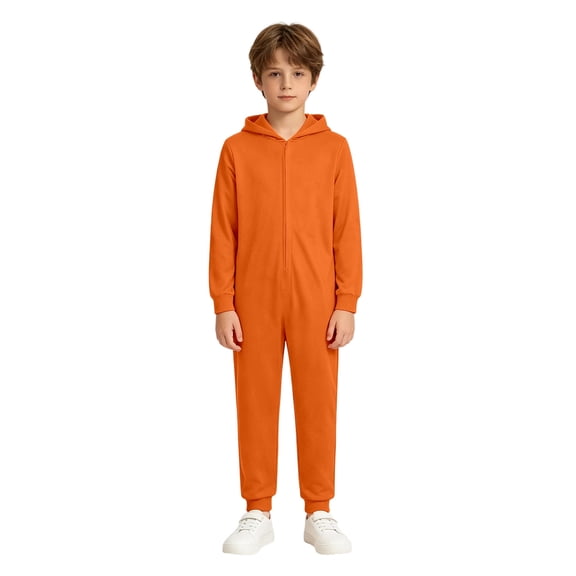Boys Halloween Hooded Full Zip Jumpsuit Solid Color Long Sleeve One Piece