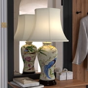Oriental Furniture 29 Floral White Porcelain Lamp, table lamp, Traditional, living room décor