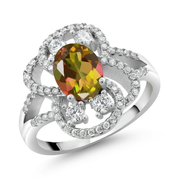 Gem Stone King 925 Sterling Silver Statement Ring Set with Oval Mango Mystic Topaz (2.82 cttw) (Size 6)