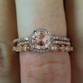thumbnail image 5 of 2 carat Real Morganite Diamond Trio Ring Set , 1 Halo Engagement Ring and 2 Wedding Bands Sterling Silver with 18k Gold Plating, 5 of 6