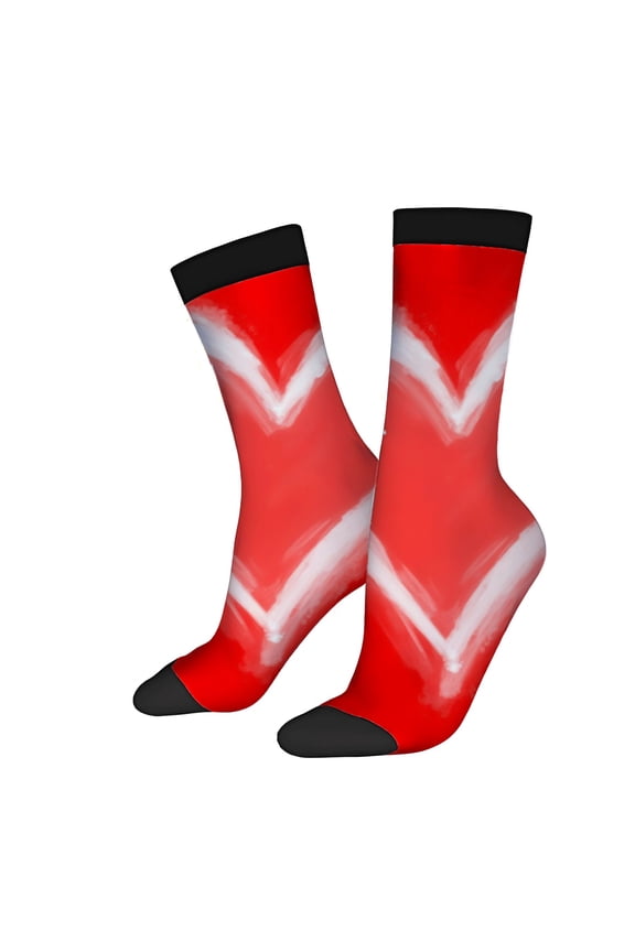 Four Seasons Universal Socks - 2 Pairs of Unisex Trendy Socks with Vibrant Red & White V - Shape Design Black Toe Caps & Cuffs