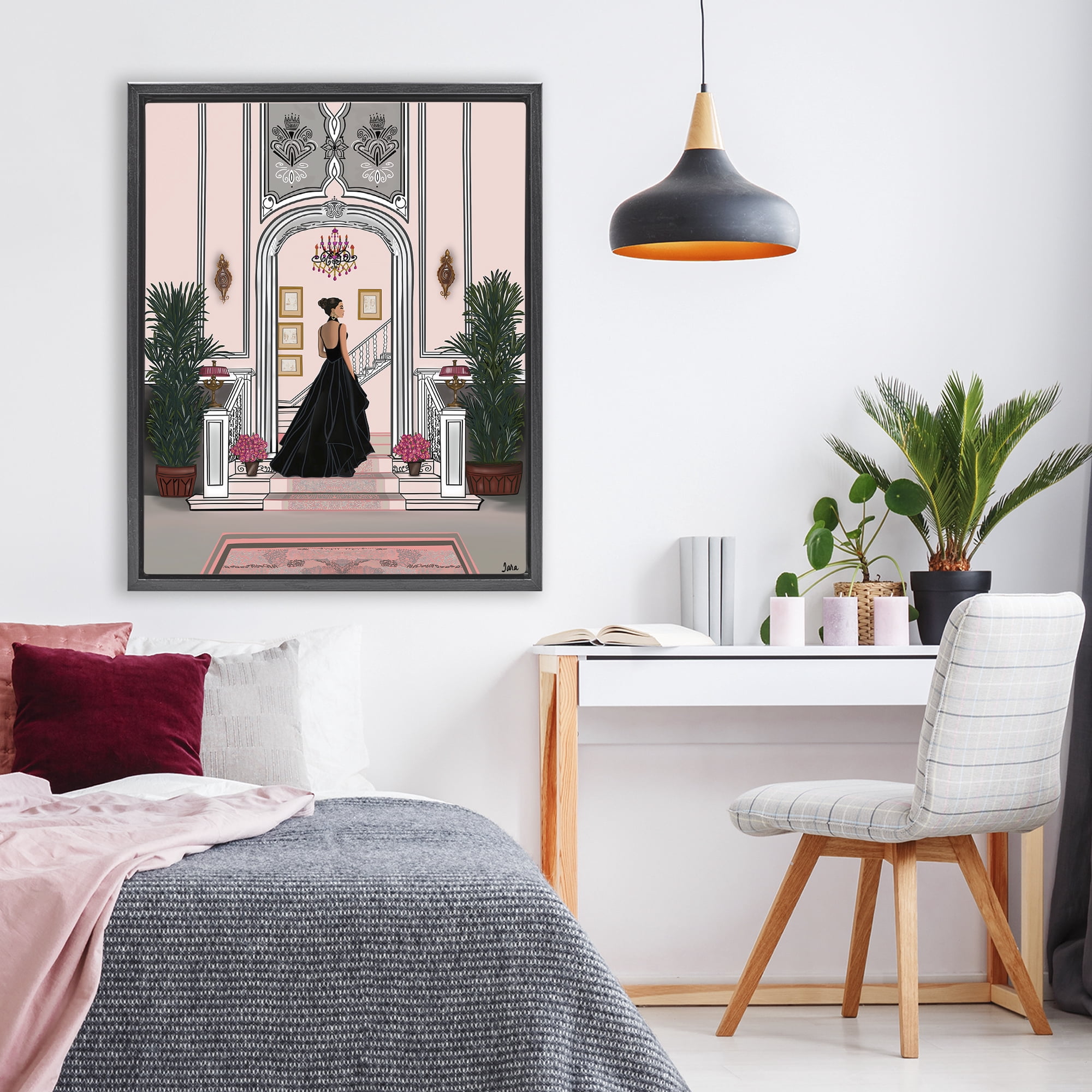 Stupell Industries Mansion Girl in Gown Black Framed Floater Canvas Wall Art, design by Tara Boone