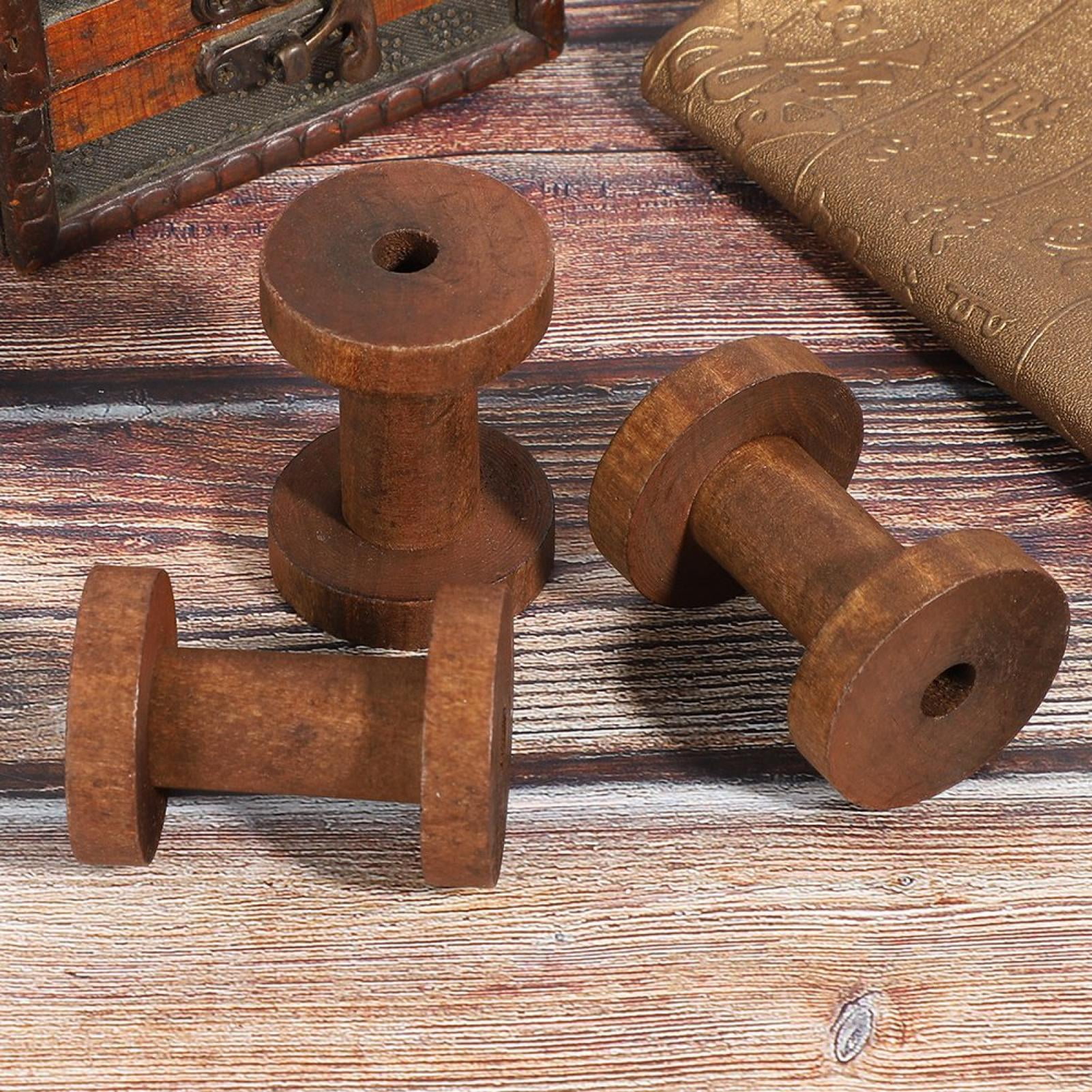 3 Pcs Wooden Spools Reels Dark Brown Thread Bobbins Coil Sewing Threading Tools 