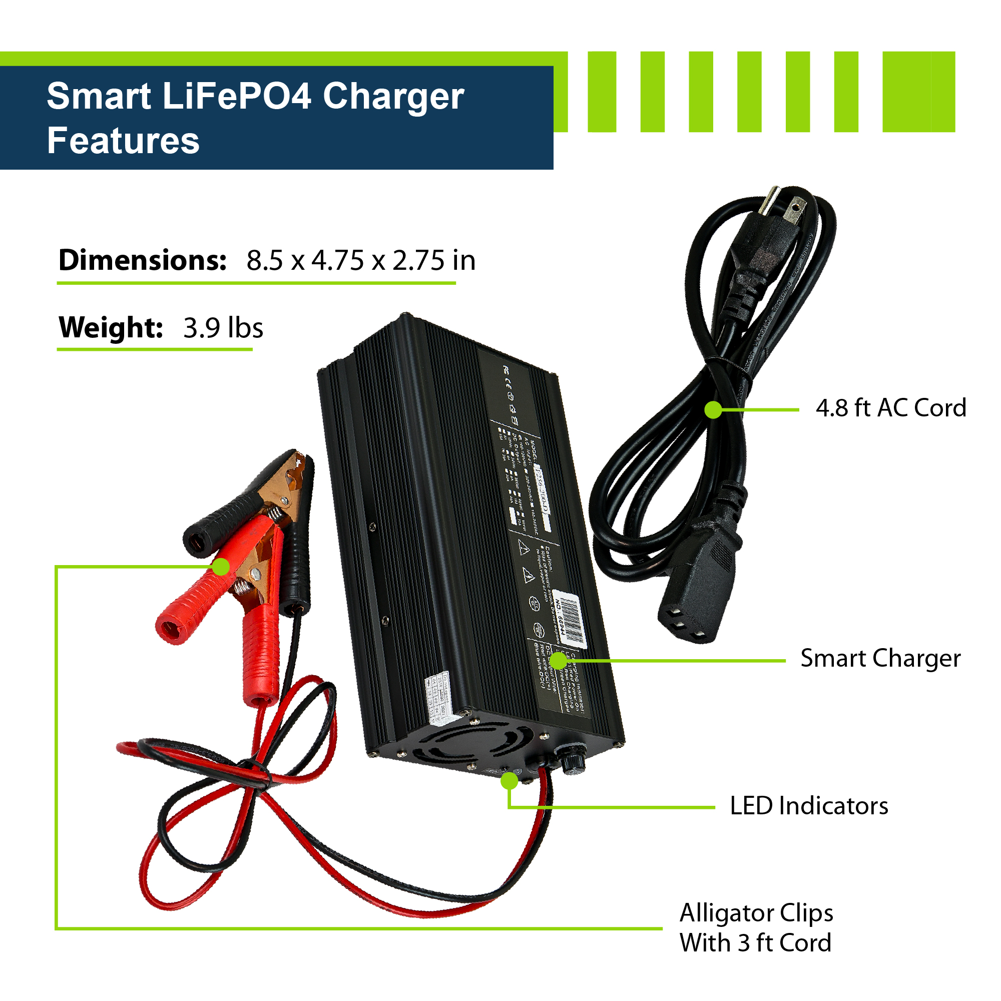 ExpertPower 24V 20A Smart Charger for Lithium LiFePO4 Deep Cycle  Rechargeable Batteries