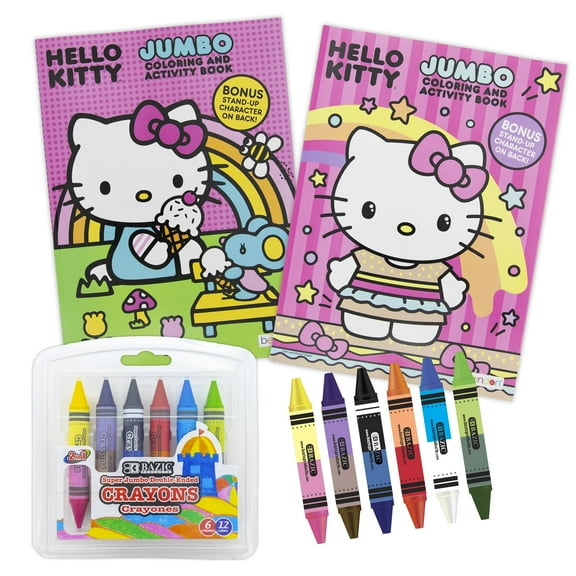 Hello Kitty Cat Coloring and Activity Book Set, Include 2 Book & Jumbo Crayons, Learning Drawing for Child