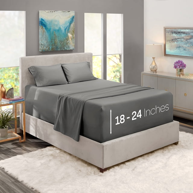 Juego de sábanas Nestl Extra Deep Pocket Queen Size, color gris antracita