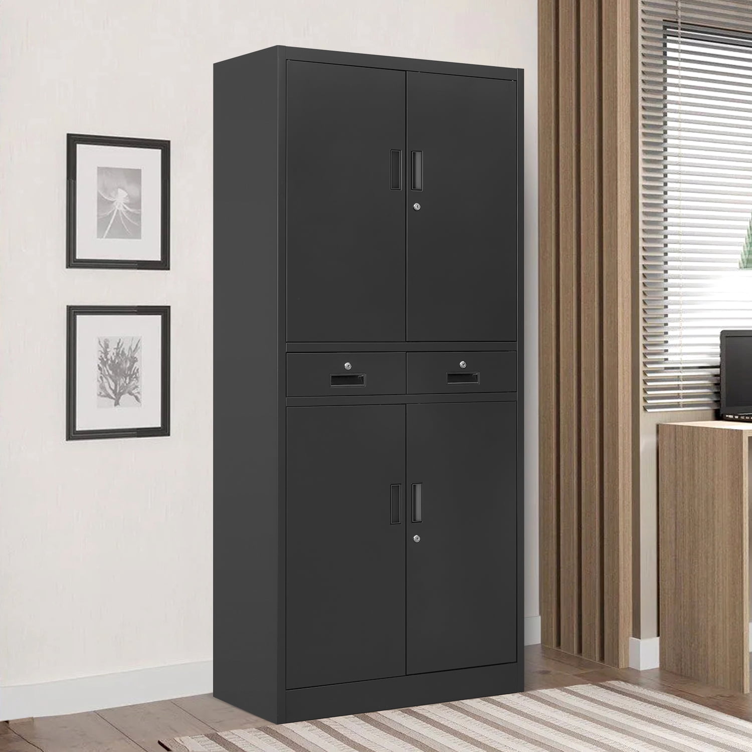 Cjf 71 in Tall Lockable Steel Cabinet with 2 Drawers & Adjustable Shelf, Multipurpose Metal File Cabinet for Home, Office, Garage, Kitchen