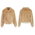 thumbnail image 5 of FANCYINN Womens Teddy Cropped Faux Fur Jacket Furry Lapel Coat Zip Up With Pockets Warm Winter Khaki M, 5 of 7