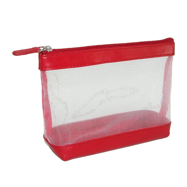 CTM® Small Leather Trim Mesh Cosmetic Travel Bag