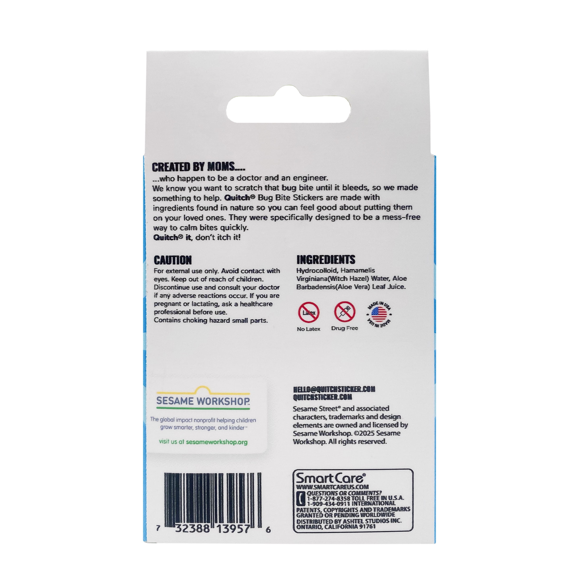 Quitch Sesame Street Bug Bite Relief Patches, Anti-Itch Hydrocolloid with Witch Hazel and Aloe Vera, 18 Count