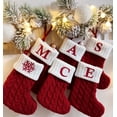 thumbnail image 2 of Christmas Stockings with Initials, 7Inches Embroidered Letter Snowflake Pattern Knit Red Christmas Stocking for Family Holiday Xmas Tree Fireplace Decorations, 2 of 8