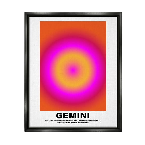 Stupell Industries Funny Gemini Astrology Abstract Painting Black Floater Framed Canvas Art Print Wall Art, 17 x 21