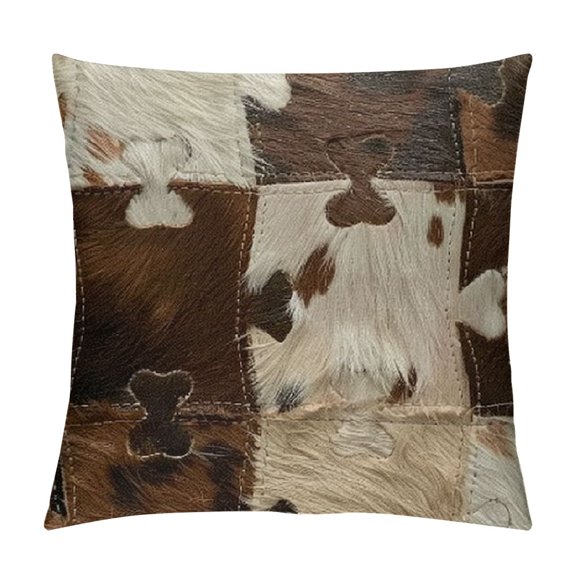 BCIIG Cowhide Pattern Graphic Decorative Throw Pillow Cover for Home Couch Living Room Sofa 1PC 12x12in