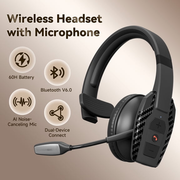UMUTOO T1 Trucker Bluetooth Headset V6.0 with Noise Cancelling Mic & Noise Cancelling & Mute Button, 60H Battery Life for Trucker Office Computer