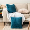 thumbnail image 2 of PAVILIA Fluffy Teal Blue Throw Pillow Covers, Decorative Accent Pillow Cases for Bed Sofa Couch, Soft Faux Fur Cushion Cover, Square Sherpa Pillowcases, Home Room Decor, Teal, 20x20 Set of 2, 2 of 9