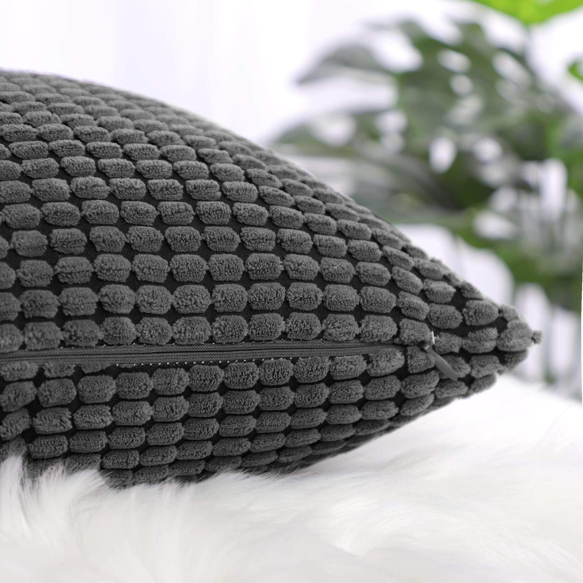 Unique Bargains Texture Solid Decorative Throw Pillow Cover Dark Grey 12" x 18"