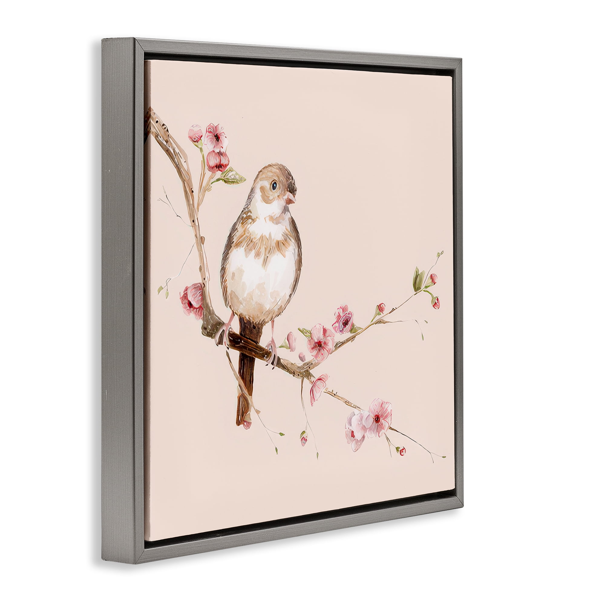 Sweetest Brown Bird Gray Framed Floater Canvas Wall Art, design by Lisa Wehmeyer