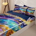 thumbnail image 3 of Castle Fairy Glitter Gold Foil Galaxy Wave Zipper Twin Comforter Sets with Fitted Sheet and 2 Pillowcases,Sparkly Nebula Alcohol Ink Graphic Zipper Bedding Set,Purple Cyan,Reversible,4-Piece, 3 of 6