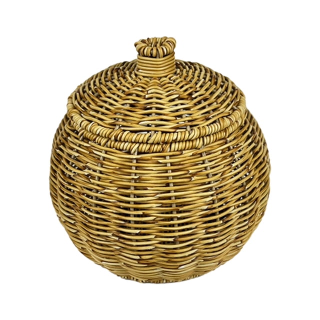 Cesta de almacenamiento redonda de ratán de emulación multiusos con caja de tapa organizador accesorios de decoración duraderos para comida Picnic