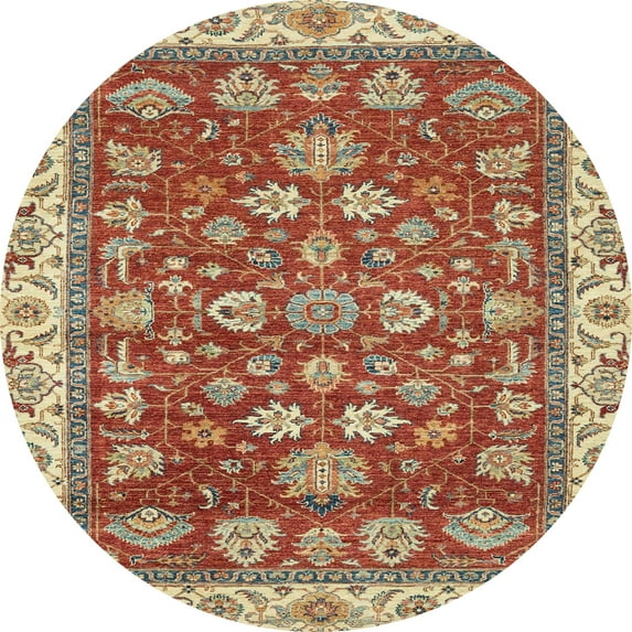 Ahgly Company Indoor Round Abstract Red Oriental Area Rugs, 5' Round