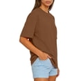 thumbnail image 3 of WULMLEO Women's Solid Color Oversized T-Shirt Burgundy Cotton Crew Neck Short Sleeve Blouse Comfortable Casual Top Summer Beach Activities Light Brown 2XL, 3 of 4
