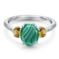thumbnail image 3 of Gem Stone King 925 Sterling Silver Green Malachite and Yellow Citrine Engagement Ring for Women | 3.01 Cttw | Oval 9X7MM | Gemstone Birthstone | Size 5, 3 of 6