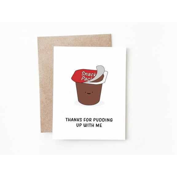 Thank You Card for Everyone – Cute Snack Pack Design – "Thanks for Pudding Up with Me" – Envelope Included, Blank Inside – Perfect for Appreciation, Friendship, or Gratitude