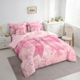 thumbnail image 3 of Homewish Kawaii Bowtie Ribbon 7-Piece Twin Bedding Sets,Vintage Damask Jacquard Bedding Comforter Set,Pink Bow Sheet Sets For Girl Kids,Luxury Bedroom Decor Reversible, 3 of 8