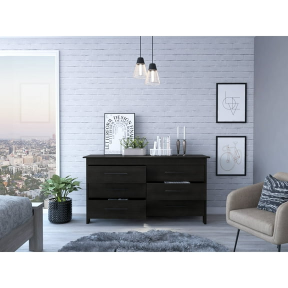 Newboti Furniture Southington 6-Drawer Rectangle Dresser Black Wengue 27649