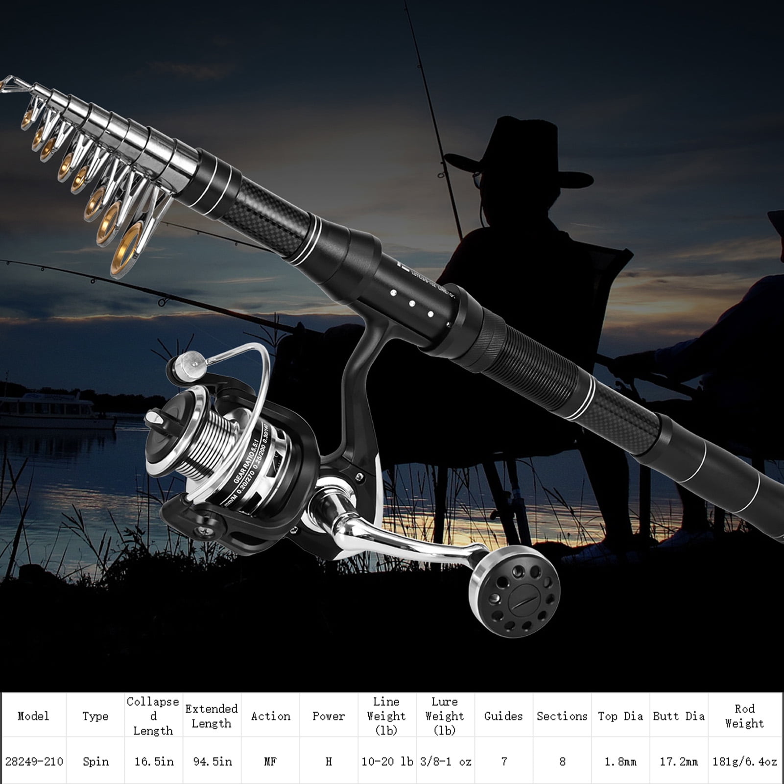 Lixada Fishing Rod and Reel Combos Telescopic Fishing Pole with Spinning Reel Combo Kit Fishing Line Lures Hooks Set Fishing Accessories with Carry Bag