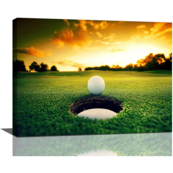Golf Cave Wall Art Golf Course Pictures Wall Decor Landscape Sunsert Canvas Golfing Sport Painting Modern Artwork Home Decoration for Office Gym Bathroom Living Room Bedroom Framed 16"x12"