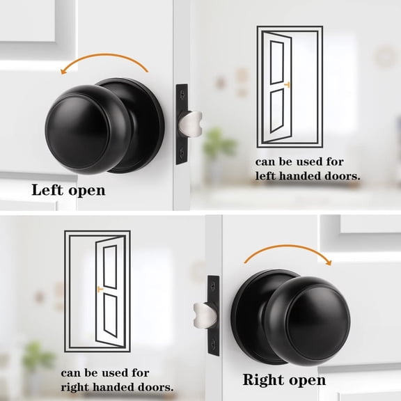 Black Door Knobs Interior, Passage Door Knobs for Hallway Closet, Matte Black Keyless Indoor Door Knob, 6 Pack
