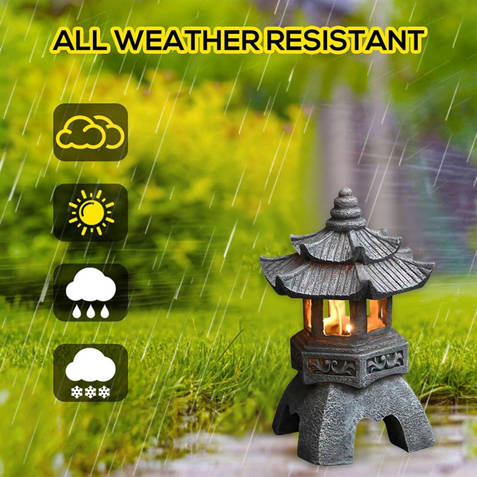 HWRETIE Solar Stones Pagoda Lamp Resin Outdoor Light Decoration,Garden Vibes Solar Powered Tower Lamp for Courtyard Landscape and Ambient Lighting