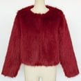 thumbnail image 5 of BXJX Womens Ladies Warm Faux Furry Short Jacket- Fashion Soft Casual Winter Round Neck Outerwear Top Red Size L, 5 of 7