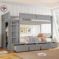 thumbnail image 2 of Luckynote Twin over Twin Bunk Bed, with 4 Storage Drawers and Built-in Wardrobe, Solid Wood Space Saving Frame with Full-Length Guardrails, for Shared Spaces, Beige Gray, 2 of 15