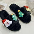 thumbnail image 5 of Anuirheih Clearance Slip on Sandals Women,Women's Christmas Plush Open Toe Flat Comfortable Soft Warm Home Casual Cotton Slippers Shoes(Black), 5 of 6