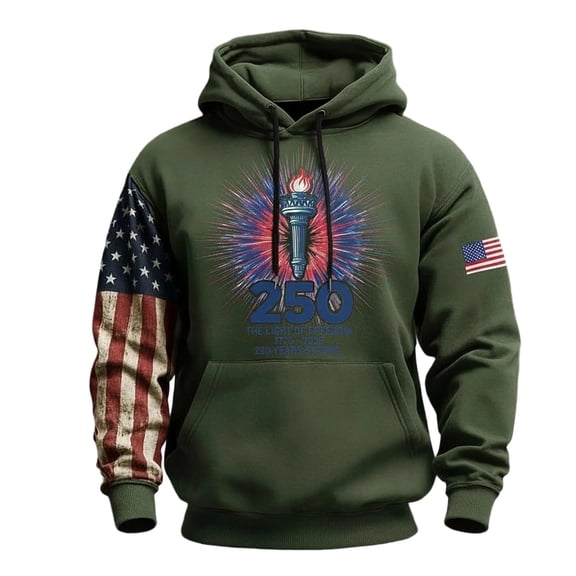 250th Birthday American Flag Hoodies 250 Years 1776-2026 Long Sleeve Fashion Pullover