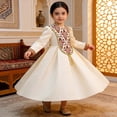 thumbnail image 2 of Wuxian Child Girls Long Sleeve Dresses Traditional Flower Plaid Graphic Embroider Round Neck High Waist Pleated A-Line Long Dress Fashionable Party Birthday Breathable Cozy Dailywear,Beige,3-4 Years, 2 of 9