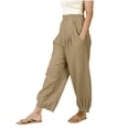 thumbnail image 2 of Yijfswar Linen Pants for Women Elastic Waisted Wide Leg Pants Summer Casual Loose Beach Trouser with Pockets, 2 of 6